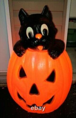 Vtg Rare Halloween Tpi Sorcière Citrouille Et Black Cat Mousse En Plastique 26 (1)