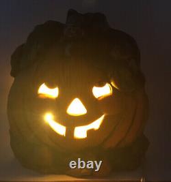 Vtg Rare Lumière En Céramique Halloween Jack-o-lanterne Citrouille Noir Chat Mignon