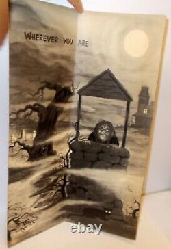 Vtg Rare Tall 17,5 Halloween Card Non Utilisé Hallmark Fantaisie Libre Pop Up Monster