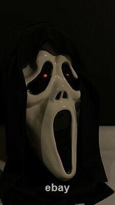 Vtg Scream Ghostface Mask Bust Halloween Décoration Grandeur Nature Illuminer Les Yeux Rares